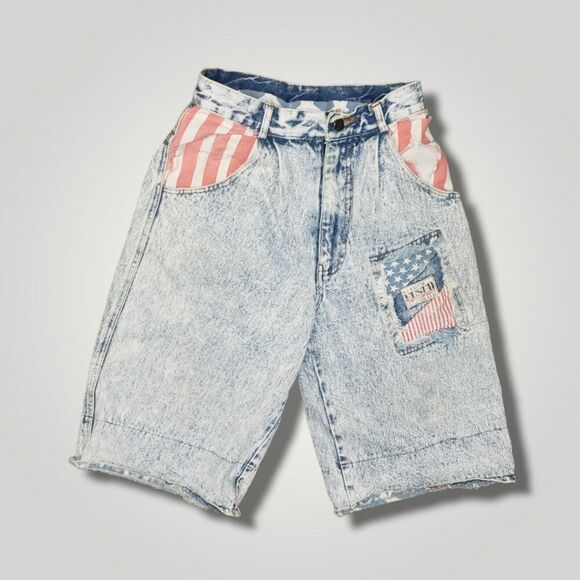 Vintage fused Patriotic jean hi rise shorts 5 / 6 - Picture 3 of 8